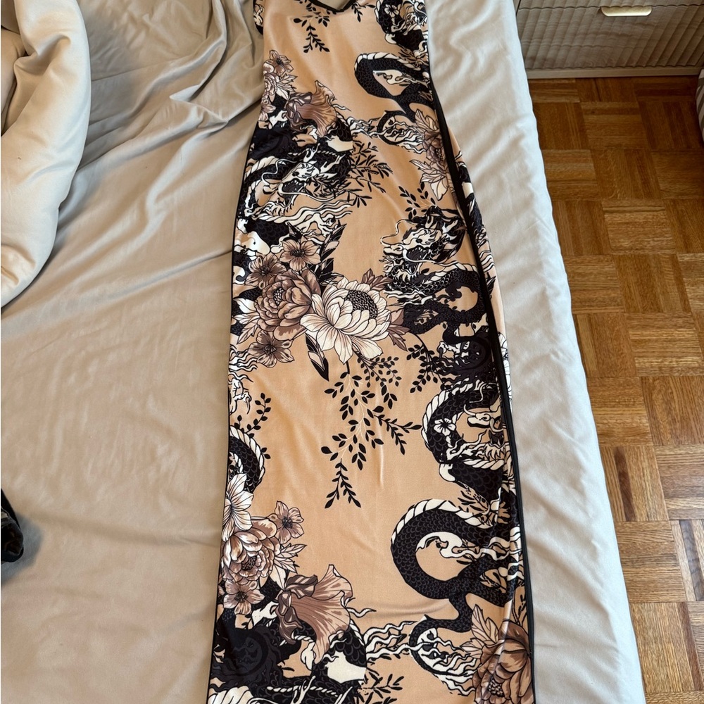 Floral and Dragon Print Maxi dress